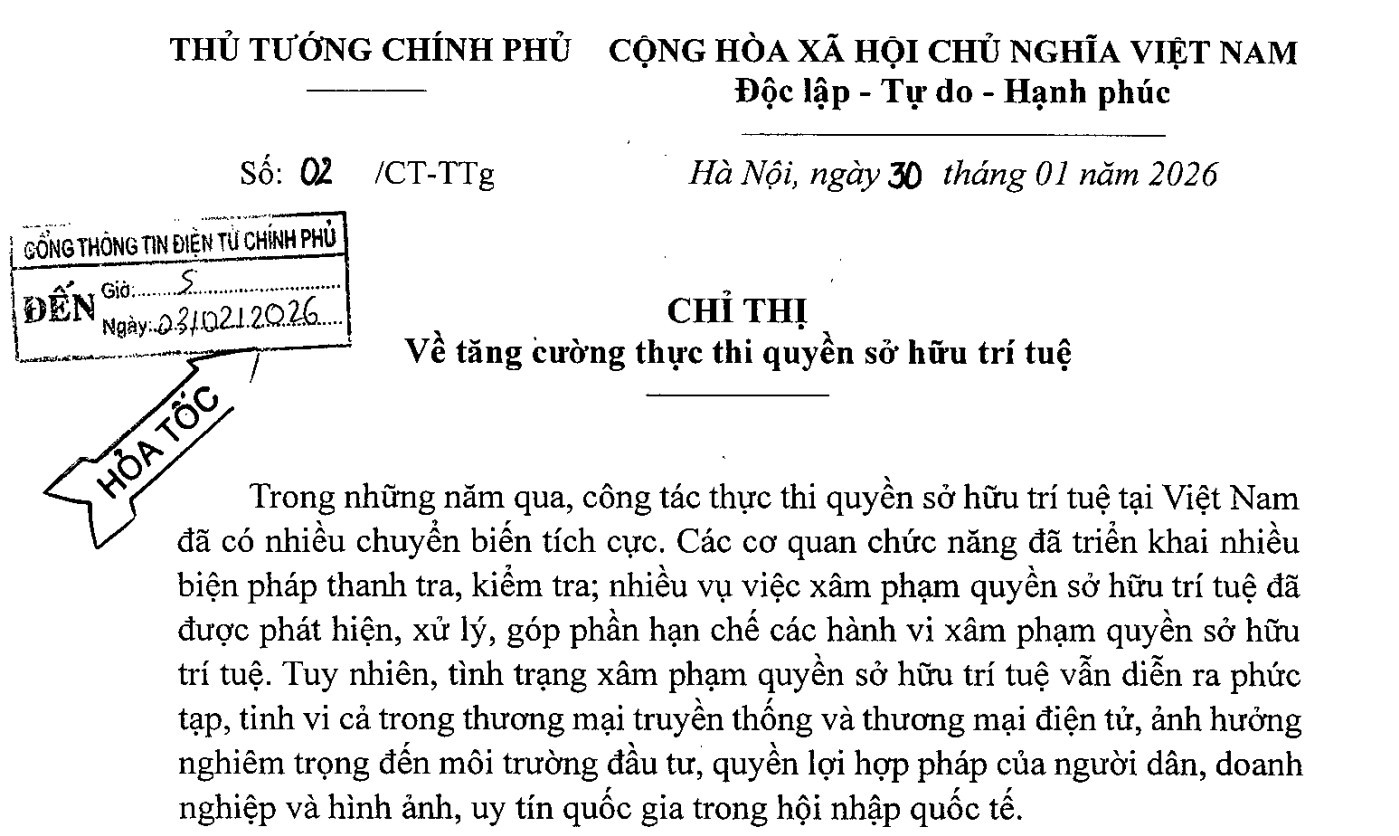 Thủ tướng chỉ thị tăng cường thực thi quyền sở hữu trí tuệ